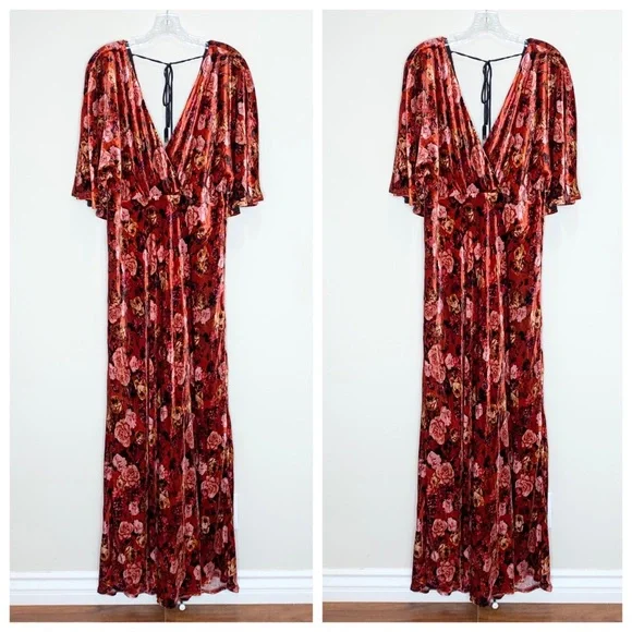 NEW Johnny Was Alanis Velvet Floral Maxi Dress (Sz XL) Red Rose Multi - Picture 5 of 15